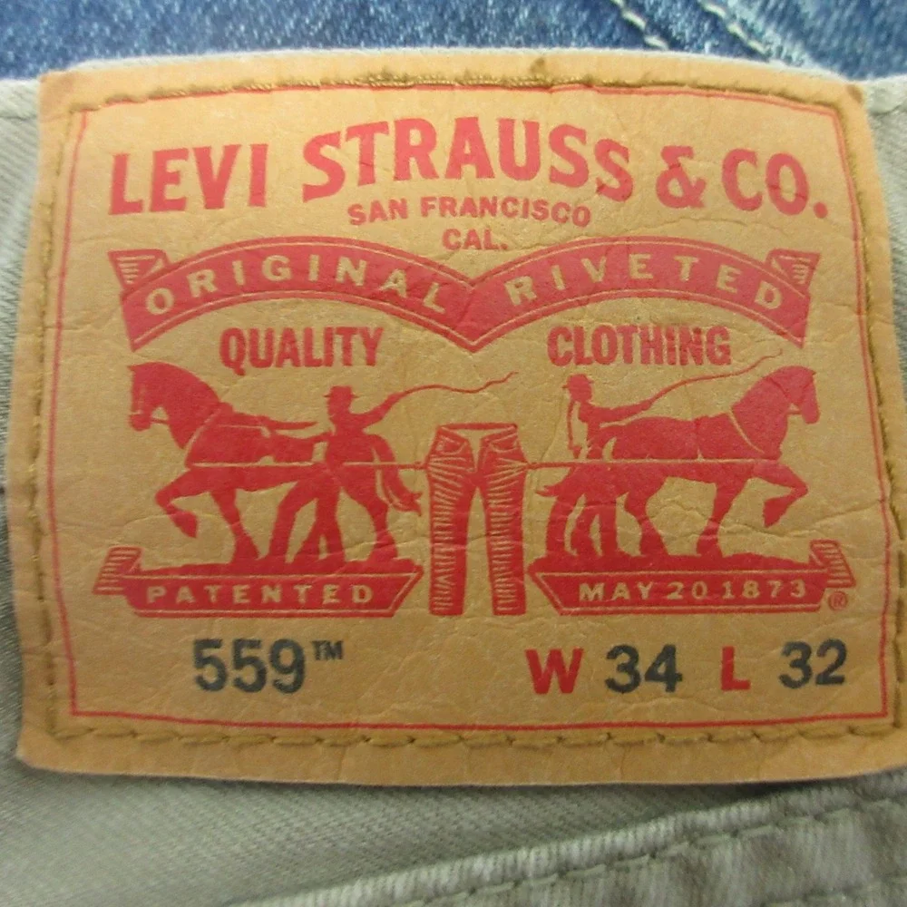 Levis 559 Jeans Mens 34x31 Beige Relaxed Straight Fit Denim Light Wash Cotton